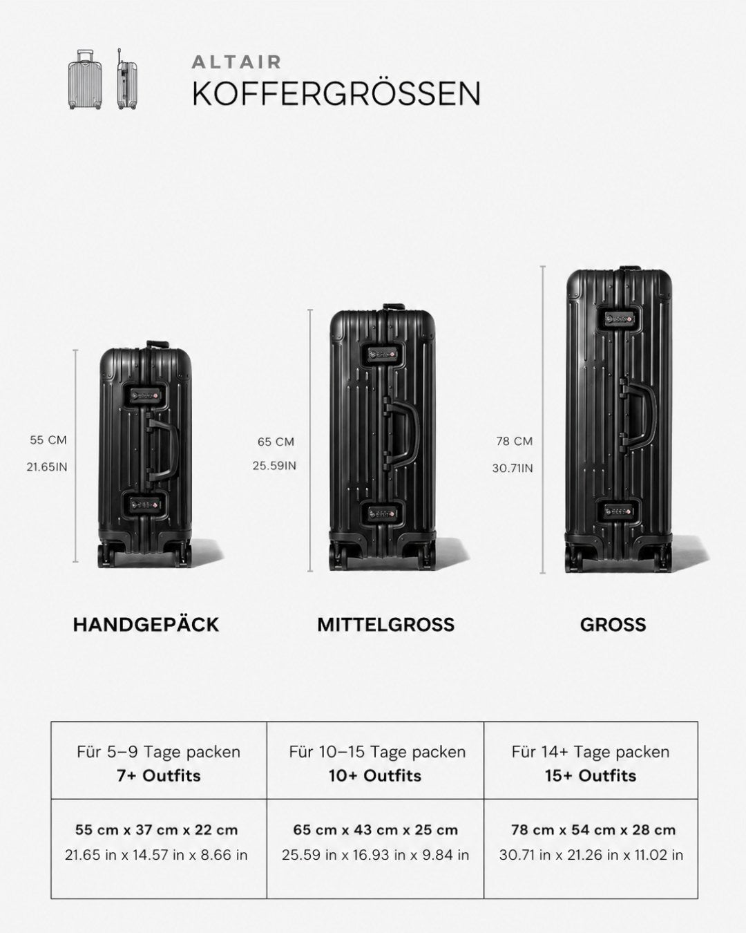 Black - Altair Original Cabin size chart