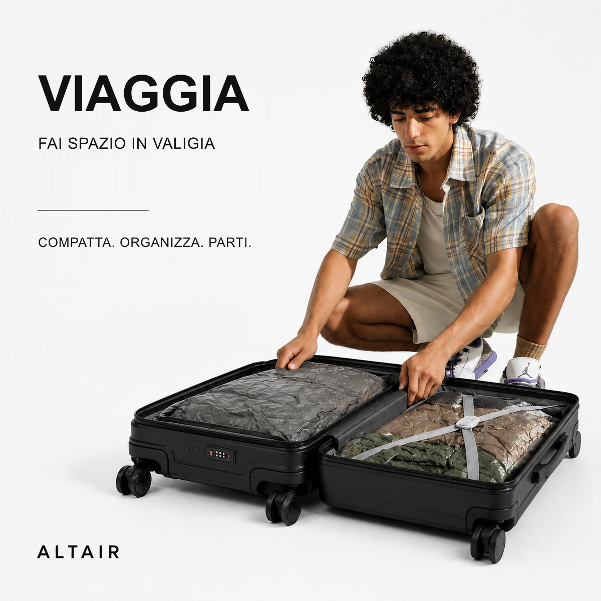 Sacchetti sottovuoto ALTAIR X3 con pompa manuale in uso